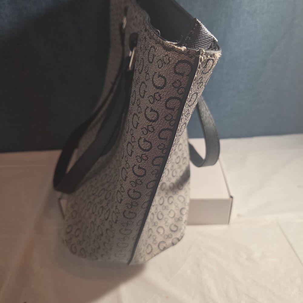 Guess Los Angeles Monogram Tote Bag Gray Black Shoulder Purse - Picture 6 of 16